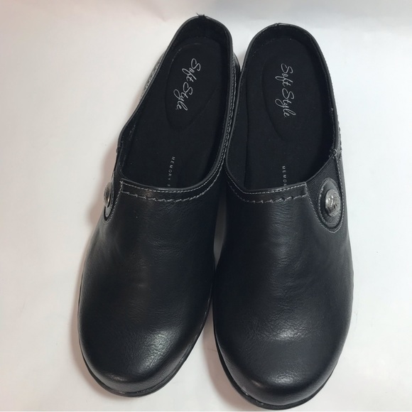 Soft Style Jamila Black Leather Slip on Flat Mules Size 8 Wide - Picture 3 of 11
